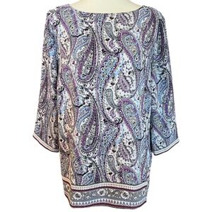 J. Jill Large Blouse Adara Violet Paisley Wrap Back Top 3/4 Sleeves Multicolor